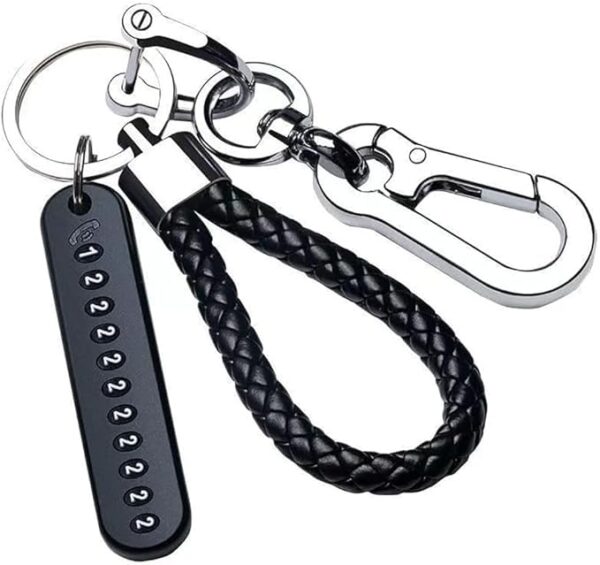 See Ever Key Chain Universal Black Leather Car Key Chain with Number Plate Anti-Lost and DIY - Image 4