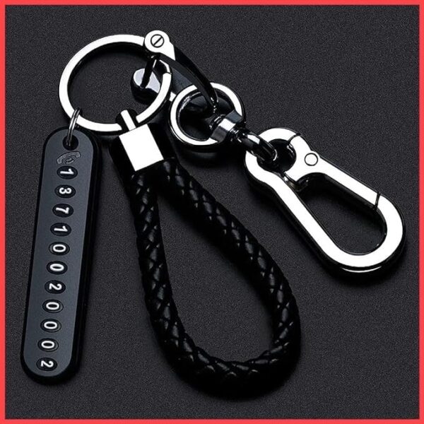 See Ever Key Chain Universal Black Leather Car Key Chain with Number Plate Anti-Lost and DIY