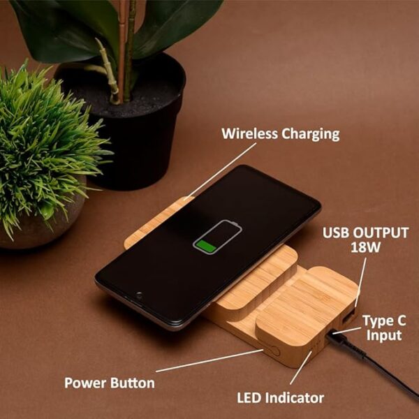 Wangari Oak 2 In1 Wireless Power Bank with Phone Stand - Image 3